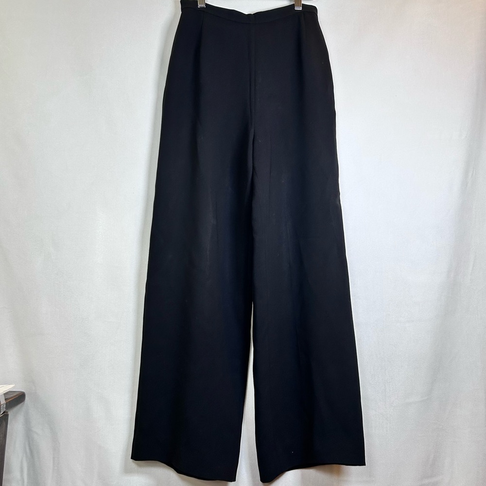 Womens Black Wide Leg High-Rise Side Zip Trousers Dress Pants Fully Lined Size 4